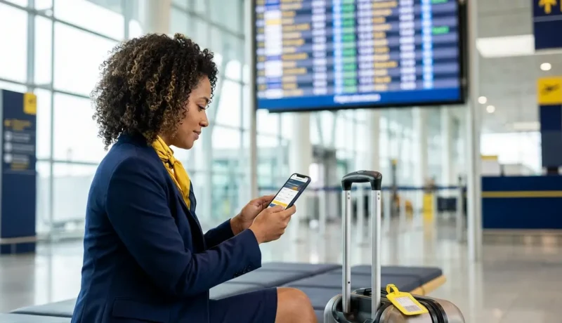 Quando comprar passagem aérea viajante pesquisando preços de voos no celular antes de fechar a viagem