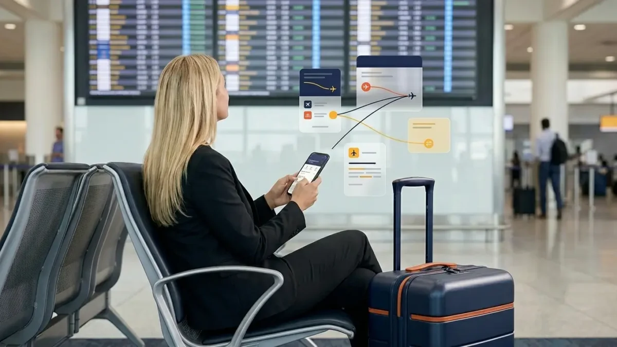 Voo direto conexão e escala viajante comparando opções de passagem com e sem conexão no celular