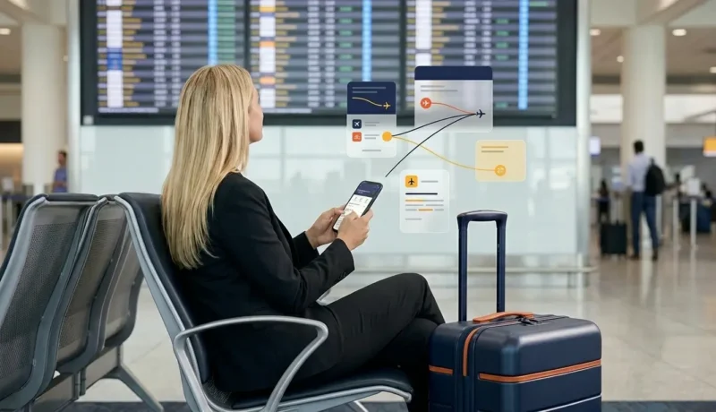 Voo direto conexão e escala viajante comparando opções de passagem com e sem conexão no celular