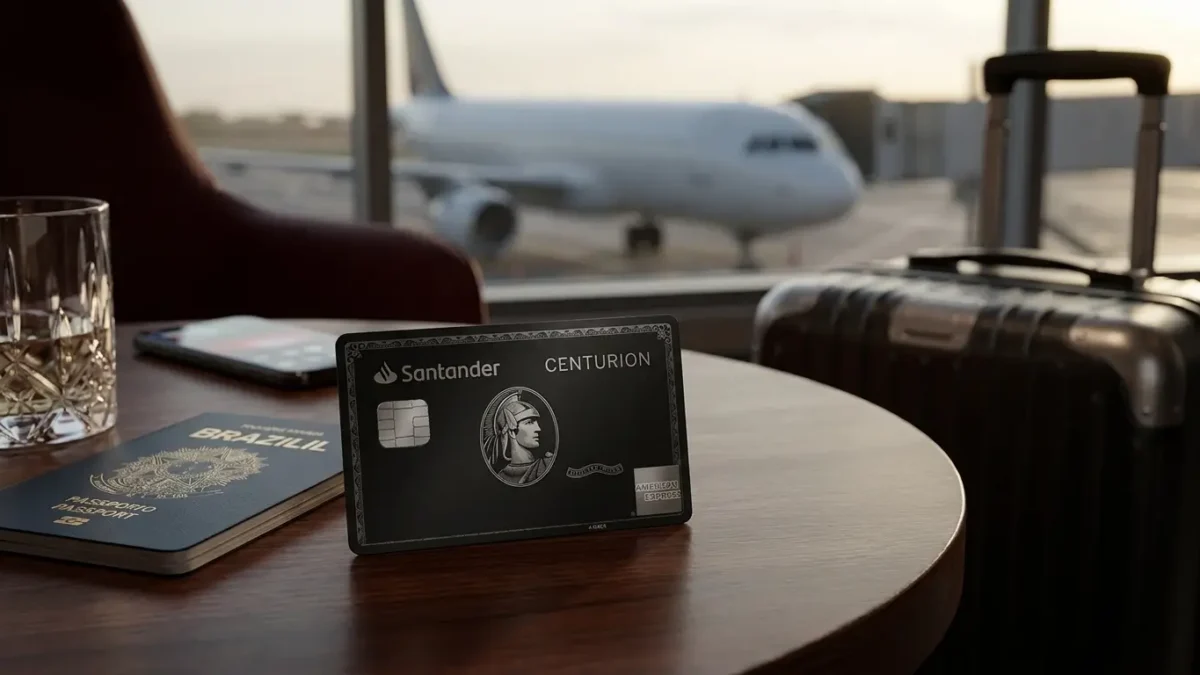Cartão Centurion Santander em ambiente sofisticado de viagem