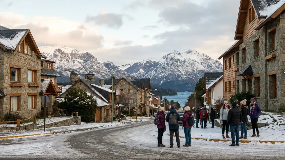 Cidades que nevam na Argentina com montanhas e paisagem urbana cobertas de neve