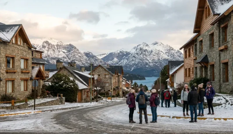 Cidades que nevam na Argentina com montanhas e paisagem urbana cobertas de neve