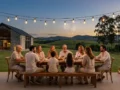 Família comemorando o Ano Novo em hotel fazenda cercado por natureza