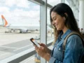 Passageira escolhendo assento no avião da GOL pelo celular