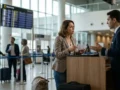 Passageiro buscando informações sobre o que fazer em caso de overbooking no balcão da companhia aérea