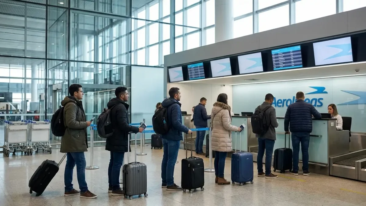 Passageiros da Aerolíneas Argentinas no Terminal 2 do Aeroporto de Guarulhos