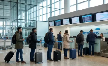 Passageiros da Aerolíneas Argentinas no Terminal 2 do Aeroporto de Guarulhos