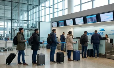 Passageiros da Aerolíneas Argentinas no Terminal 2 do Aeroporto de Guarulhos