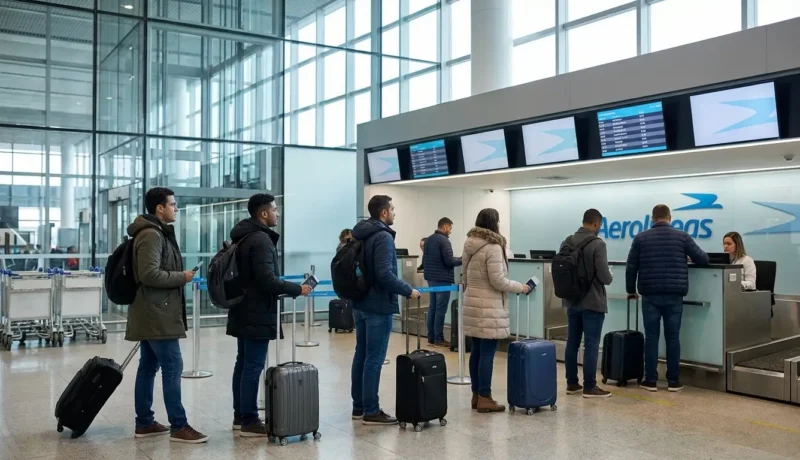 Passageiros da Aerolíneas Argentinas no Terminal 2 do Aeroporto de Guarulhos