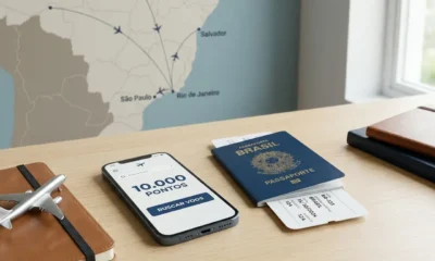 Passagem aérea, avião e contador representando uma viagem com 10 mil milhas