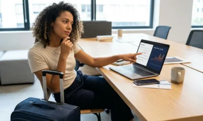 Pessoa analisando as melhores datas para comprar passagem aérea em um calendário de viagem no notebook