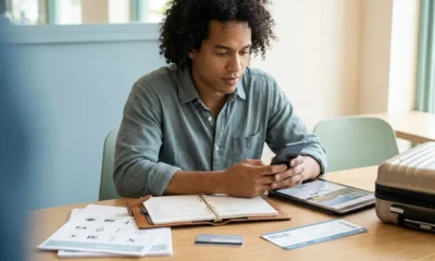 Pessoa analisando no celular um pacote de viagem parcelado antes de fechar a compra