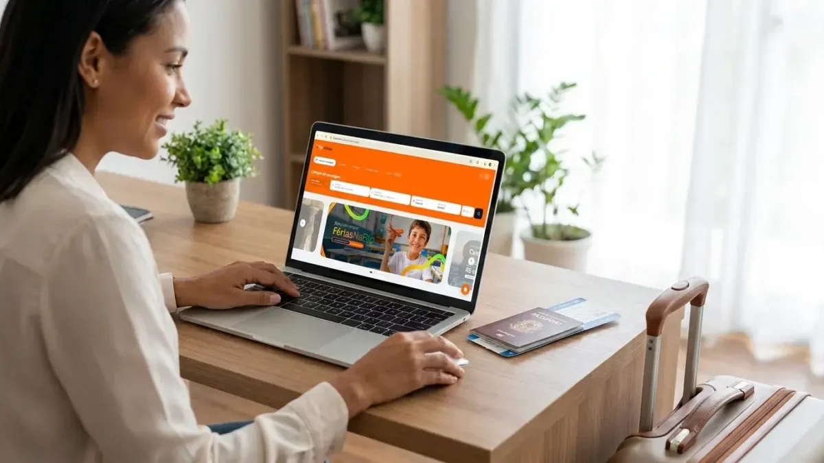Pessoa comprando passagem aérea de última hora no site da FlipMilhas pelo computador