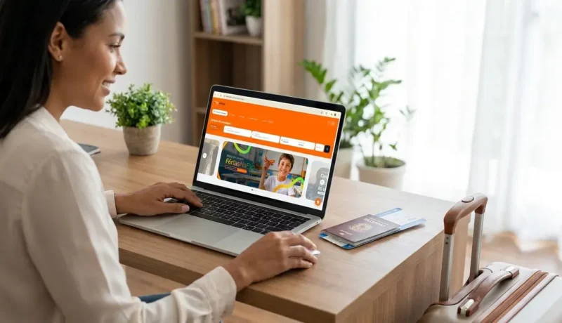 Pessoa comprando passagem aérea de última hora no site da FlipMilhas pelo computador