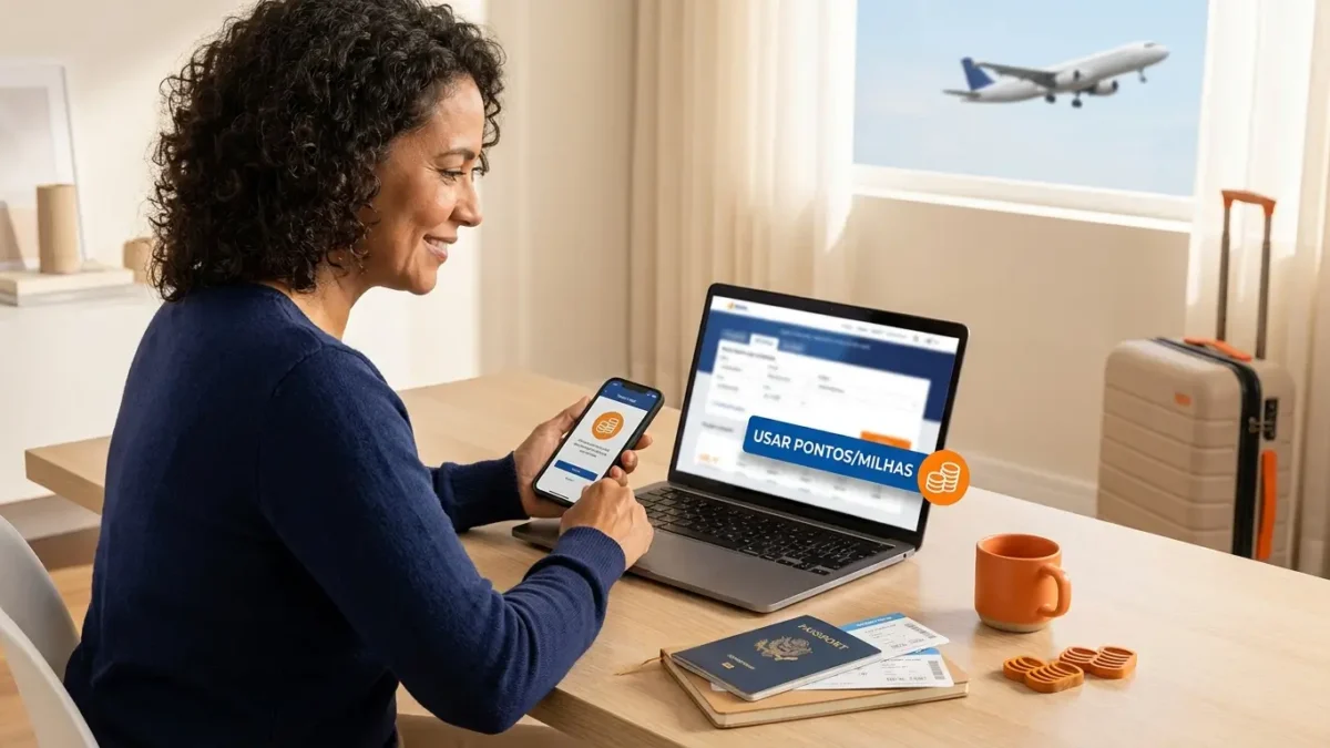 Viajante pesquisando como comprar passagem aérea com milhas pelo celular
