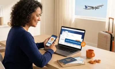 Viajante pesquisando como comprar passagem aérea com milhas pelo celular