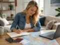 Viajante planejando o que é Eurotrip com mapa da Europa, passaporte e passagens