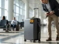 Etiqueta inteligente de mala com QR Code do BAGCard presa à bagagem em aeroporto