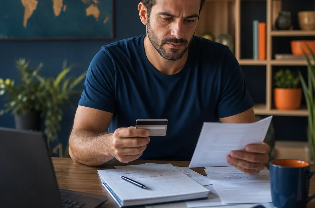 Como ganhar milhas pagando contas sem perder dinheiro em taxas - destacada: Pessoa usando cartão de crédito para pagar contas e ganhar milhas