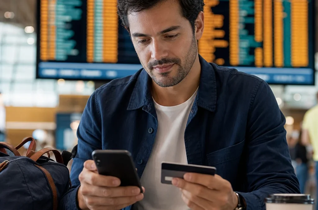 Como transferir pontos do cartão para milhas sem cometer erros - destacada: Pessoa usando o celular para transferir pontos do cartão para milhas