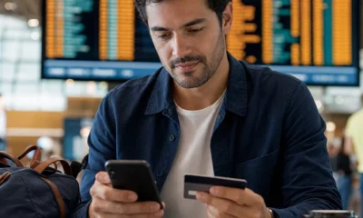 Como transferir pontos do cartão para milhas sem cometer erros - destacada: Pessoa usando o celular para transferir pontos do cartão para milhas
