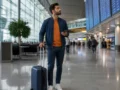 Conexão por conta própria: riscos, bagagem e tempo para planejar - destacada: Passageiro com mala planejando conexão por conta própria no aeroporto