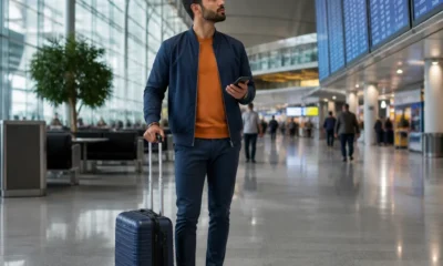 Conexão por conta própria: riscos, bagagem e tempo para planejar - destacada: Passageiro com mala planejando conexão por conta própria no aeroporto
