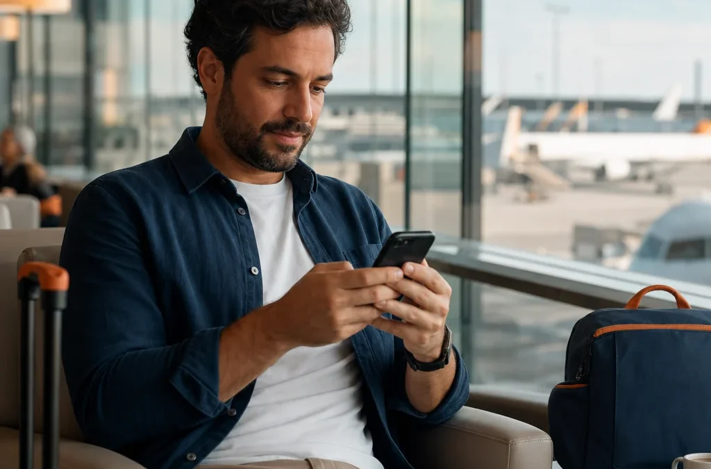 Milhas Smiles expiram? Como conferir o prazo e evitar perdas - destacada: Passageiro consultando a validade das milhas Smiles no celular antes de viajar