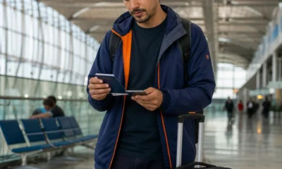 Pacote de viagem inclui bagagem despachada? O que conferir antes de comprar - destacada: Viajante conferindo se o pacote de viagem inclui bagagem despachada antes do embarque