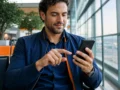 Passagem com pontos e dinheiro: quando essa opção pode valer a pena - destacada: Viajante comparando passagem com pontos e dinheiro no celular antes de uma viagem