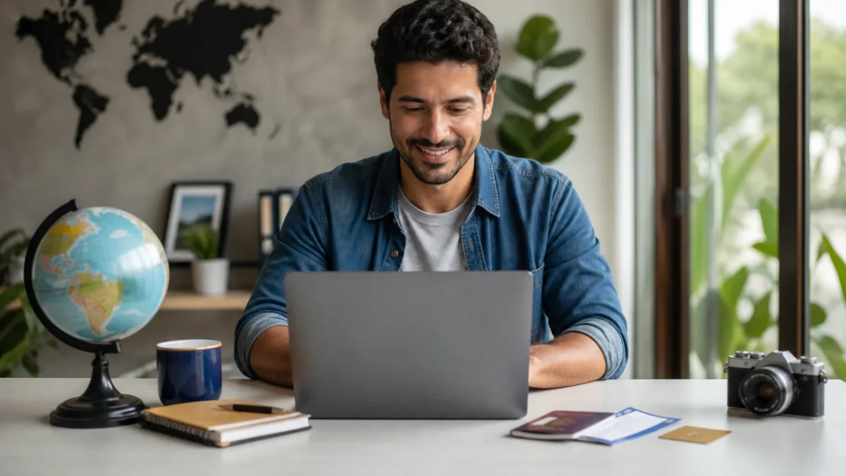Clube Esfera vale a pena? Como decidir antes de assinar - Pessoa planejando viagens e avaliando o Clube Esfera em um notebook