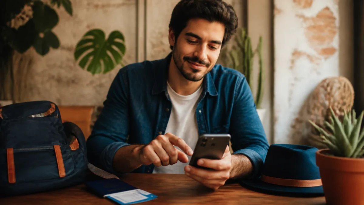 Como comprar passagem aérea sem cartão de crédito com segurança - Viajante comprando passagem aérea sem cartão de crédito pelo celular