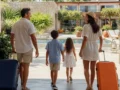 Como escolher hotel para família com crianças sem errar na reserva - destacada: Família com crianças escolhendo hotel para férias em destino brasileiro