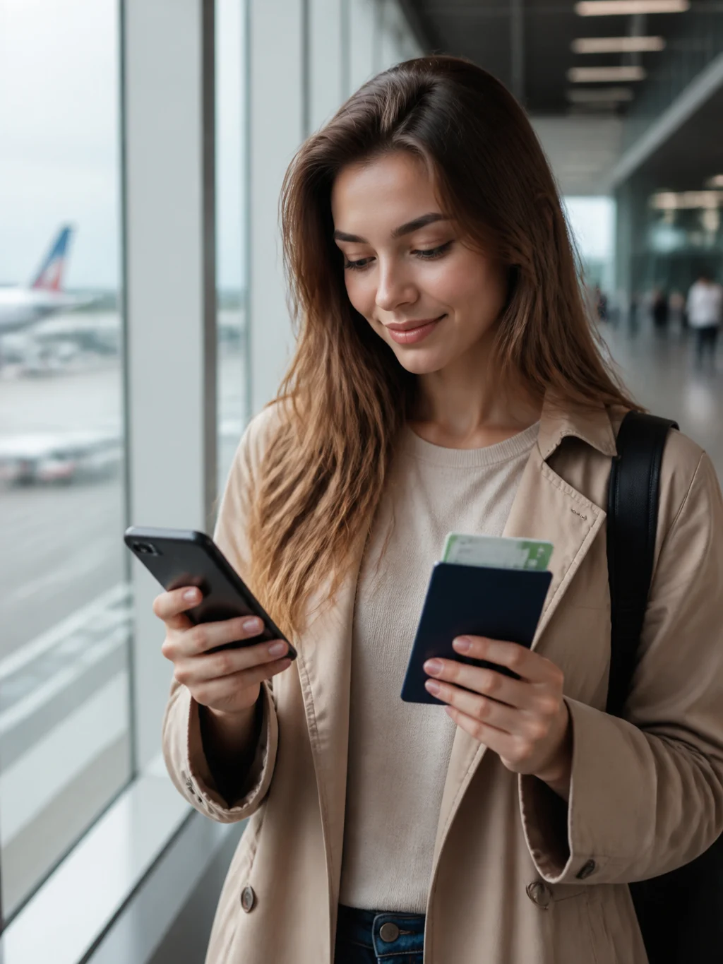Como saber se a passagem aérea foi emitida e evitar problemas - Viajante verificando se a passagem aérea foi emitida pelo celular