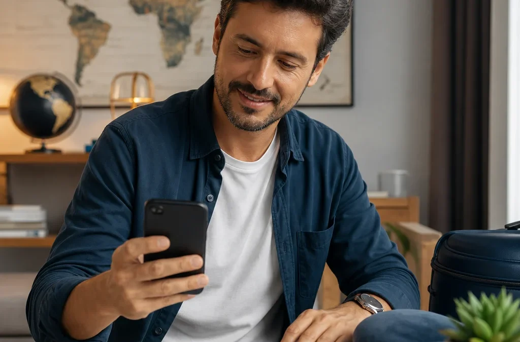 Como vender milhas LATAM Pass com segurança e avaliar a cotação - destacada: Pessoa avaliando como vender milhas LATAM Pass pelo celular