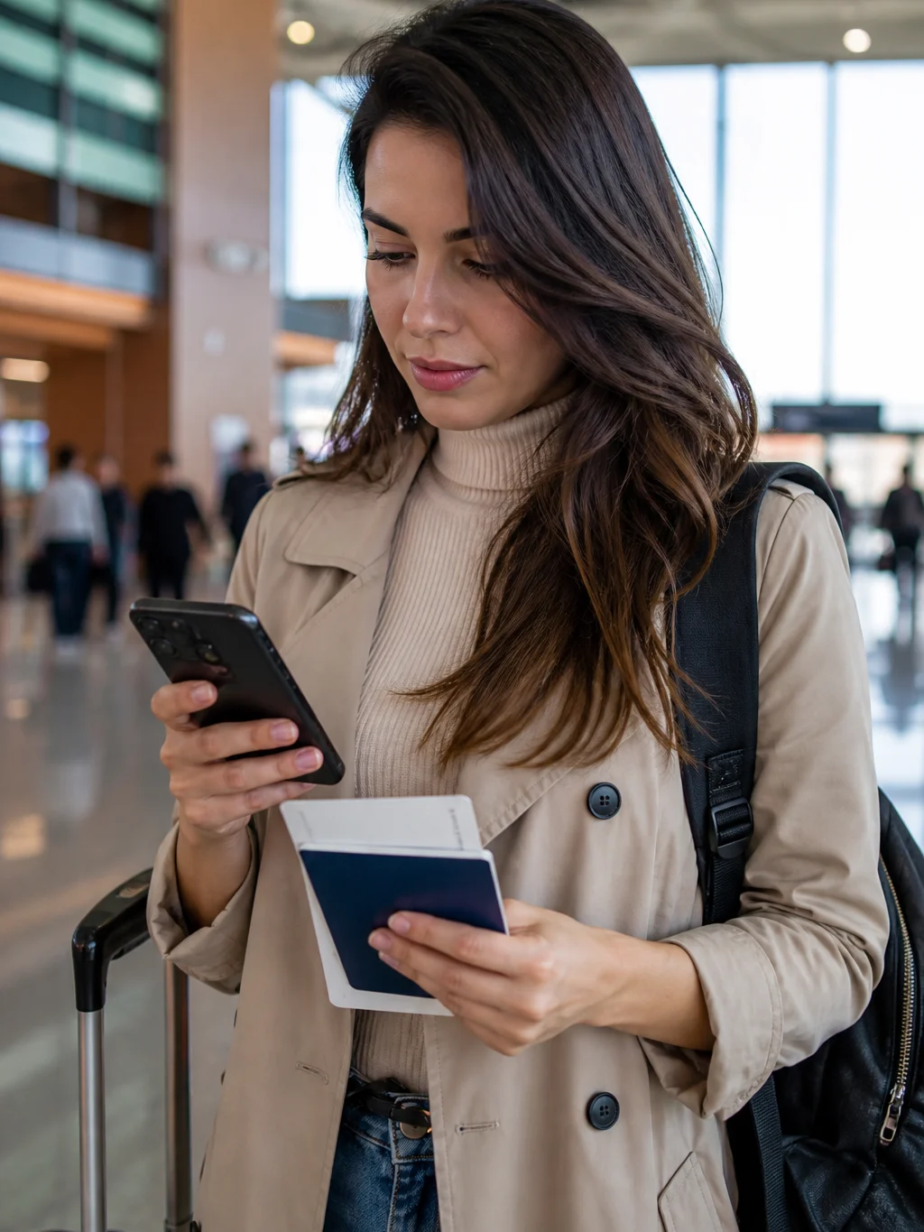 Comprar passagem com agência ou companhia aérea: qual opção faz mais sentido? - Viajante conferindo reserva ao comprar passagem com agência ou companhia aérea