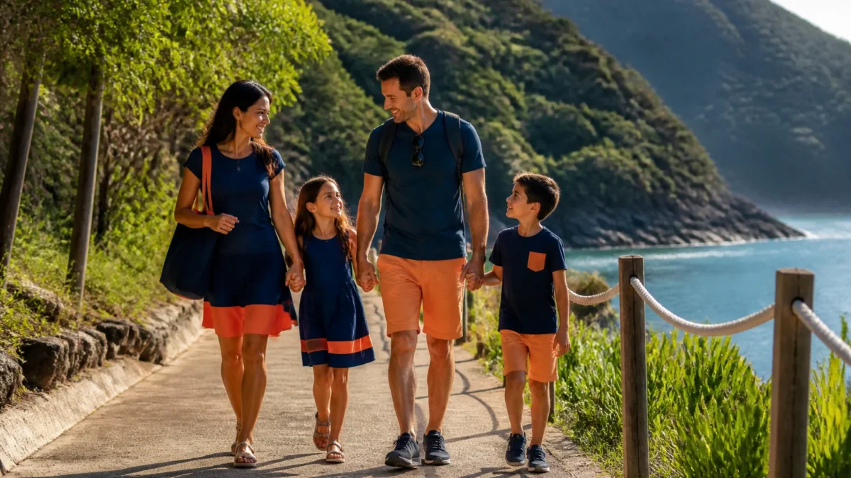 Destinos para viajar com crianças no Brasil: como escolher sem errar - Família com crianças conhecendo um destino turístico brasileiro durante as férias