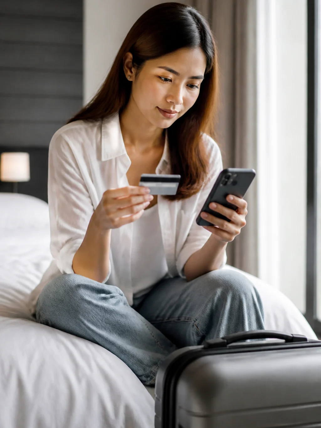 É possível parcelar reserva de hotel? Veja o que conferir antes de pagar - Viajante avaliando formas de parcelamento de hospedagem pelo celular