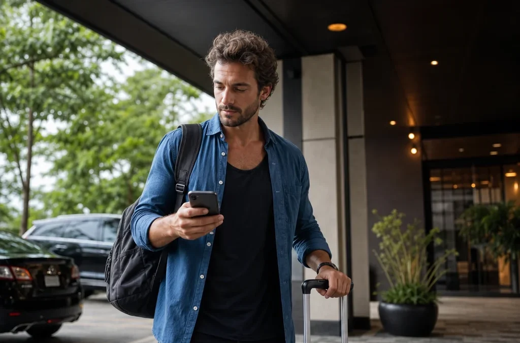 Estacionamento de hotel é gratuito? Saiba o que conferir na reserva - destacada: Estacionamento de hotel com carros estacionados em frente à entrada