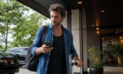 Estacionamento de hotel é gratuito? Saiba o que conferir na reserva - destacada: Estacionamento de hotel com carros estacionados em frente à entrada