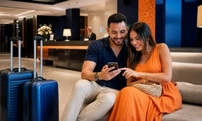 Hotel cobra por pessoa ou por quarto? Entenda a diária antes de reservar - Casal conferindo informações de reserva e valor do quarto de hotel