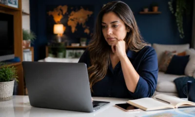 Link de afiliado não gera vendas? Entenda o que pode estar travando - Criador de conteúdo analisando desempenho de link de afiliado em notebook