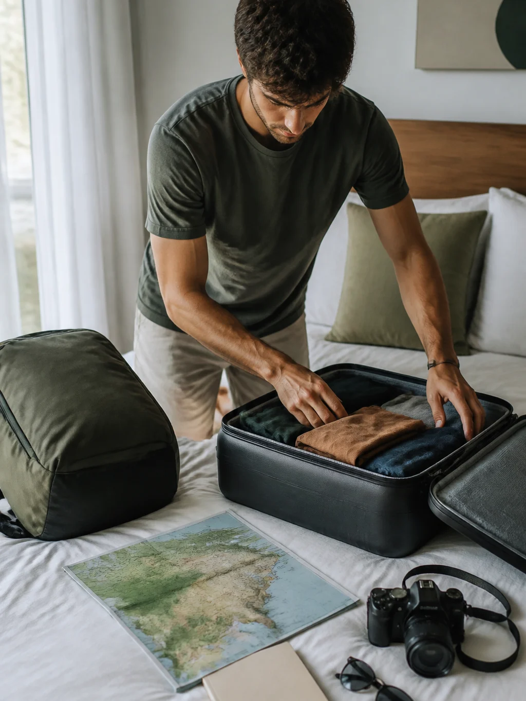 Lugares baratos para viajar em março: como escolher destinos e gastar menos - Viajante organizando mala para conhecer lugares baratos para viajar em março
