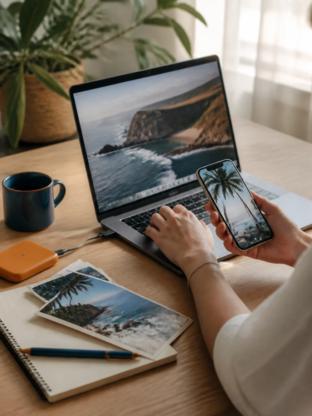 Marketing de afiliados sem aparecer: estratégias realistas para começar - Estratégia de marketing de afiliados sem aparecer usando notebook e celular
