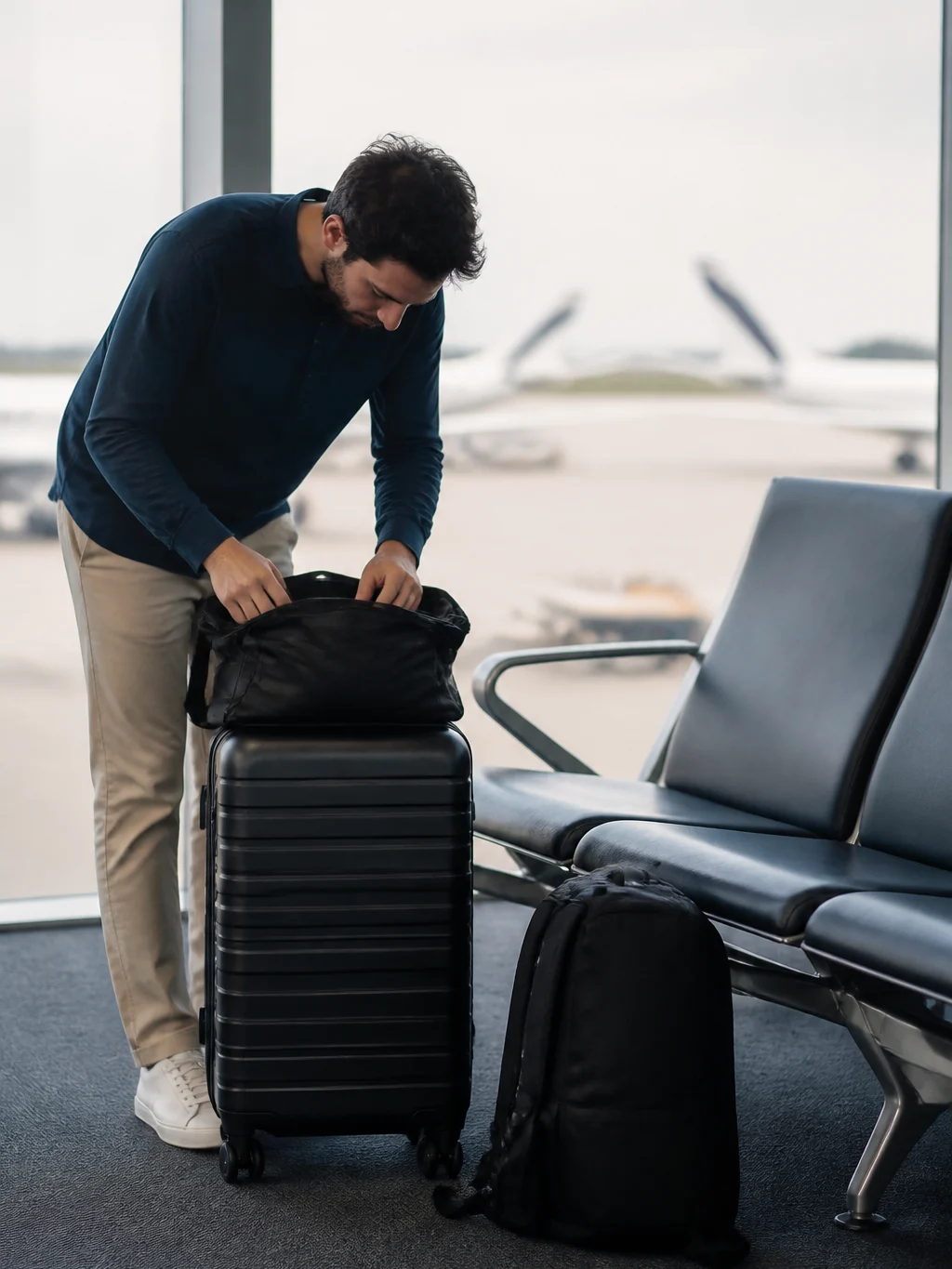 Medidas da bagagem de mão: como evitar problemas no embarque - Mala e mochila organizadas para conferir as medidas da bagagem de mão antes do voo