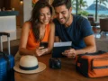 Pacote de viagem nacional vale a pena? Compare antes de reservar - destacada: Casal analisando opções de pacote de viagem nacional em um destino brasileiro