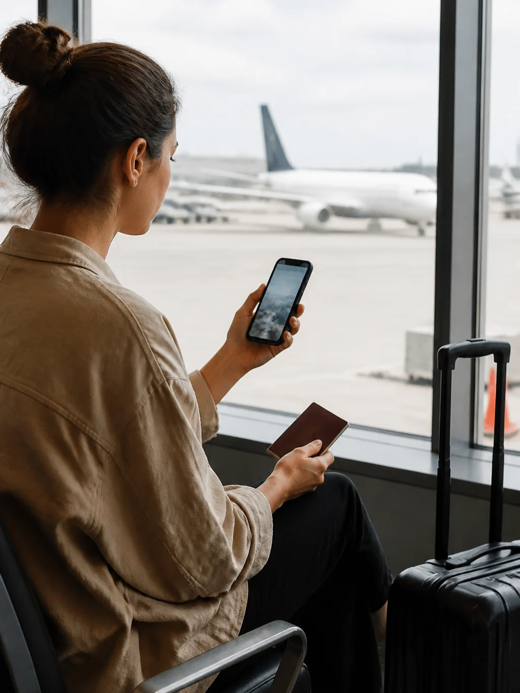 Passagem aérea flexível vale a pena? Compare regras antes de comprar - Viajante avaliando uma passagem aérea flexível antes de confirmar a viagem