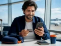 Passagem aérea parcelada: como funciona e o que conferir antes de comprar - Passageira analisando opções de passagem aérea parcelada no celular