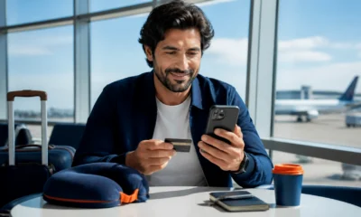 Passagem aérea parcelada: como funciona e o que conferir antes de comprar - Passageira analisando opções de passagem aérea parcelada no celular