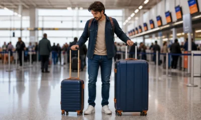 Passagem com bagagem ou sem bagagem: como escolher sem pagar por uma mala desnecessária - Viajante comparando passagem com bagagem ou sem bagagem antes de embarcar